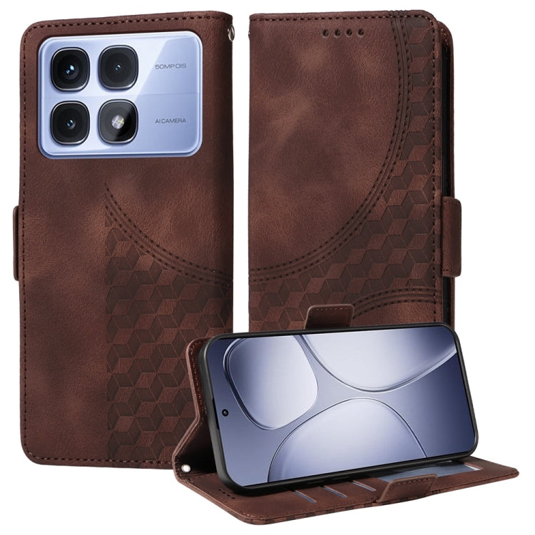 For Redmi K70 Ultra Embossed Rhombus Starry Leather Phone Case(Brown)