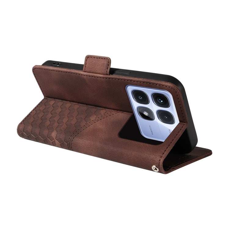 For Redmi K70 Ultra Embossed Rhombus Starry Leather Phone Case(Brown)