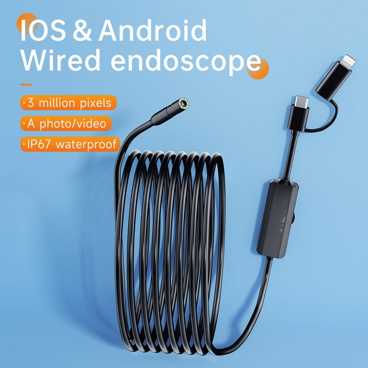 AN112 2 in 1 USB-C / Type-C + 8 Pin Interface 8mm HD Industry Endoscope, Length:5m Soft Tube