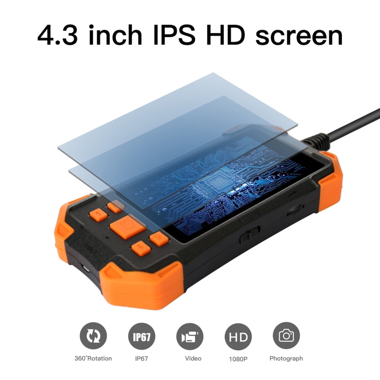 T20 4.3 inch IPS Screen 8mm Single Camera IP67 Water-resistant Hard Cable Digital Endoscope, Length:10m(Black Orange)