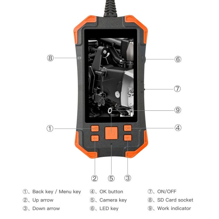 T20 4.3 inch IPS Screen 8mm Single Camera IP67 Water-resistant Hard Cable Digital Endoscope, Length:10m(Black Orange)