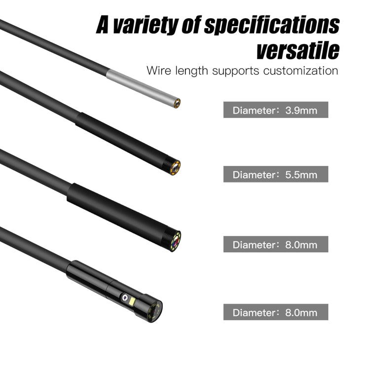 T20 4.3 inch IPS Screen 8mm Single Camera IP67 Water-resistant Hard Cable Digital Endoscope, Length:2m(Black Orange)