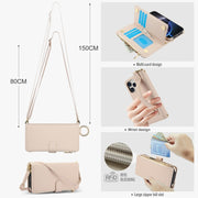 For iPhone 16 Pro Max Crossbody Ring Multifunctional Wallet Leather Phone Case(White)