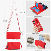 For iPhone 16 Pro Max Crossbody Ring Multifunctional Wallet Leather Phone Case(Red)