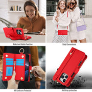 For iPhone 16 Pro Max Crossbody Ring Multifunctional Wallet Leather Phone Case(Red)
