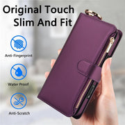 For iPhone 16 Pro Max Crossbody Ring Multifunctional Wallet Leather Phone Case(Dark Purple)
