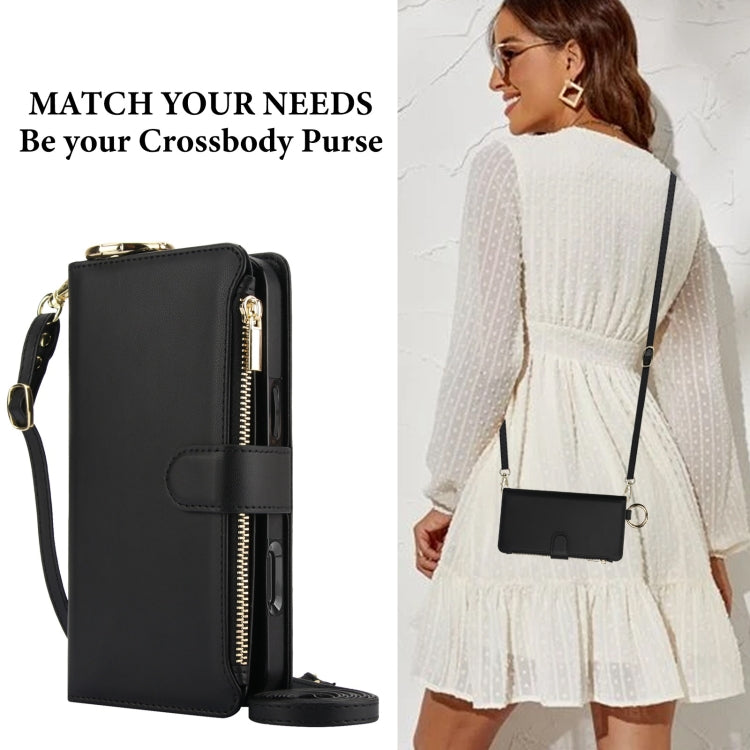 For iPhone 16 Pro Crossbody Ring Multifunctional Wallet Leather Phone Case(Black)