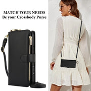 For iPhone 16 Pro Crossbody Ring Multifunctional Wallet Leather Phone Case(Black)