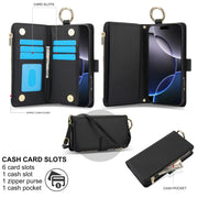 For iPhone 16 Pro Crossbody Ring Multifunctional Wallet Leather Phone Case(Black)
