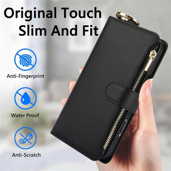 For iPhone 16 Pro Crossbody Ring Multifunctional Wallet Leather Phone Case(Black)