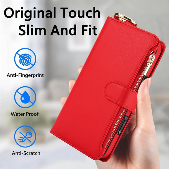 For iPhone 16 Pro Crossbody Ring Multifunctional Wallet Leather Phone Case(Red)