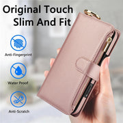 For iPhone 16 Pro Crossbody Ring Multifunctional Wallet Leather Phone Case(Rose Gold)