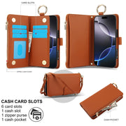 For iPhone 16 Pro Crossbody Ring Multifunctional Wallet Leather Phone Case(Brown)