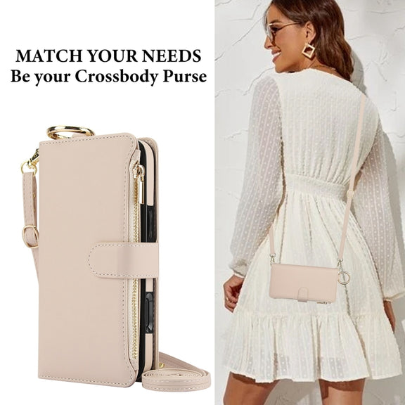For iPhone 16 Plus Crossbody Ring Multifunctional Wallet Leather Phone Case(White)