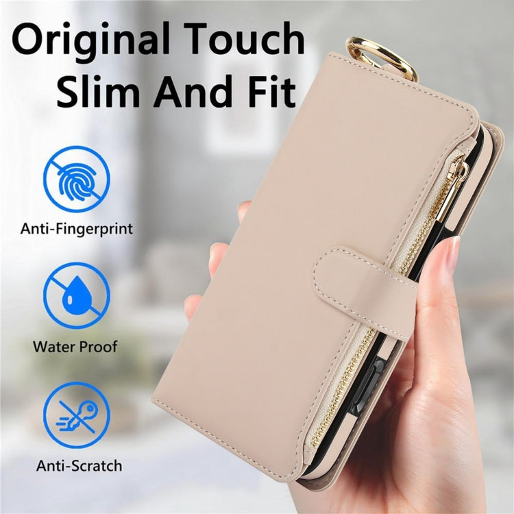 For iPhone 16 Plus Crossbody Ring Multifunctional Wallet Leather Phone Case(White)
