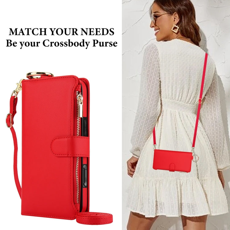 For iPhone 16 Plus Crossbody Ring Multifunctional Wallet Leather Phone Case(Red)