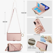 For iPhone 16 Plus Crossbody Ring Multifunctional Wallet Leather Phone Case(Rose Gold)
