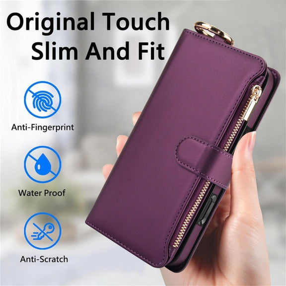 For iPhone 16 Plus Crossbody Ring Multifunctional Wallet Leather Phone Case(Dark Purple)