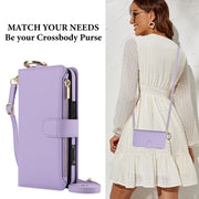 For iPhone 16 Plus Crossbody Ring Multifunctional Wallet Leather Phone Case(Purple)