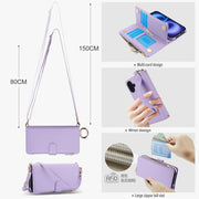 For iPhone 16 Plus Crossbody Ring Multifunctional Wallet Leather Phone Case(Purple)
