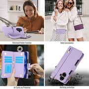 For iPhone 16 Plus Crossbody Ring Multifunctional Wallet Leather Phone Case(Purple)