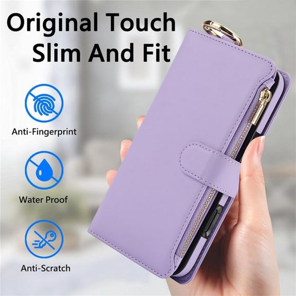 For iPhone 16 Plus Crossbody Ring Multifunctional Wallet Leather Phone Case(Purple)