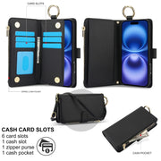 For iPhone 16 Crossbody Ring Multifunctional Wallet Leather Phone Case(Black)