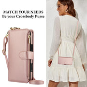 For iPhone 16 Crossbody Ring Multifunctional Wallet Leather Phone Case(Rose Gold)
