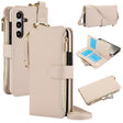 For Samsung Galaxy S24 5G Crossbody Ring Multifunctional Wallet Leather Phone Case(White) - Galaxy S24 5G Cases by PMC Jewellery | Online Shopping South Africa | PMC Jewellery | Buy Now Pay Later Mobicred