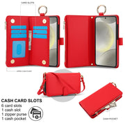 For Samsung Galaxy S24 5G Crossbody Ring Multifunctional Wallet Leather Phone Case(Red)