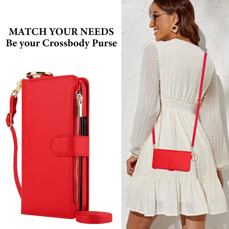 For Samsung Galaxy S24 5G Crossbody Ring Multifunctional Wallet Leather Phone Case(Red)