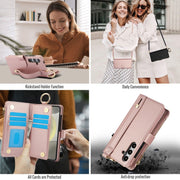 For Samsung Galaxy S24 5G Crossbody Ring Multifunctional Wallet Leather Phone Case(Rose Gold)