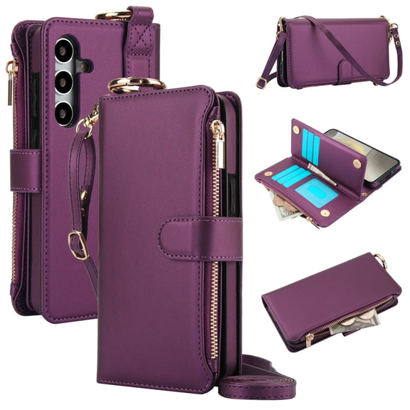 For Samsung Galaxy S24 5G Crossbody Ring Multifunctional Wallet Leather Phone Case(Dark Purple)