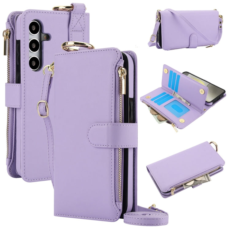 For Samsung Galaxy S24 5G Crossbody Ring Multifunctional Wallet Leather Phone Case(Purple)