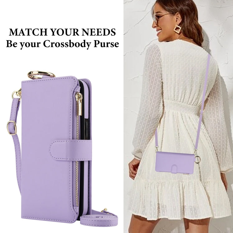 For Samsung Galaxy S24 5G Crossbody Ring Multifunctional Wallet Leather Phone Case(Purple)
