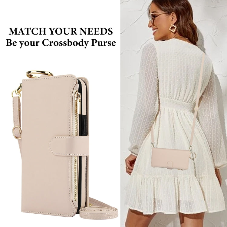 For Samsung Galaxy S24+ 5G Crossbody Ring Multifunctional Wallet Leather Phone Case(White)