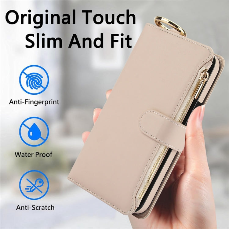 For Samsung Galaxy S24+ 5G Crossbody Ring Multifunctional Wallet Leather Phone Case(White)