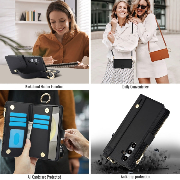For Samsung Galaxy S24+ 5G Crossbody Ring Multifunctional Wallet Leather Phone Case(Black)