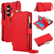 For Samsung Galaxy S24+ 5G Crossbody Ring Multifunctional Wallet Leather Phone Case(Red)