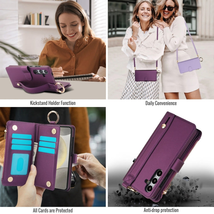 For Samsung Galaxy S24+ 5G Crossbody Ring Multifunctional Wallet Leather Phone Case(Dark Purple)