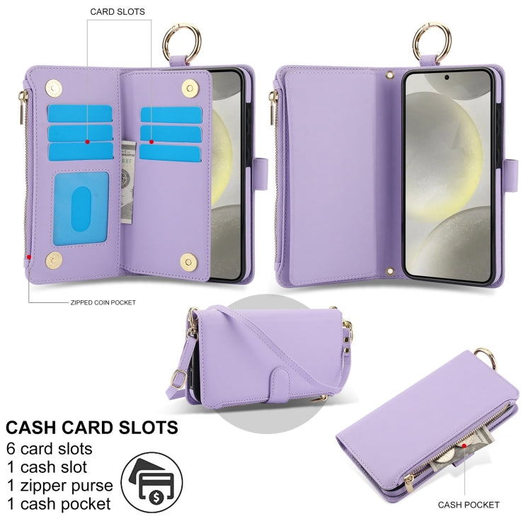 For Samsung Galaxy S24+ 5G Crossbody Ring Multifunctional Wallet Leather Phone Case(Purple)