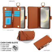 For Samsung Galaxy S24+ 5G Crossbody Ring Multifunctional Wallet Leather Phone Case(Brown)