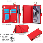 For Samsung Galaxy S24 Ultra 5G Crossbody Ring Multifunctional Wallet Leather Phone Case(Red)