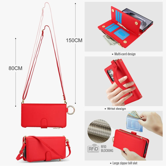 For Samsung Galaxy S24 Ultra 5G Crossbody Ring Multifunctional Wallet Leather Phone Case(Red)