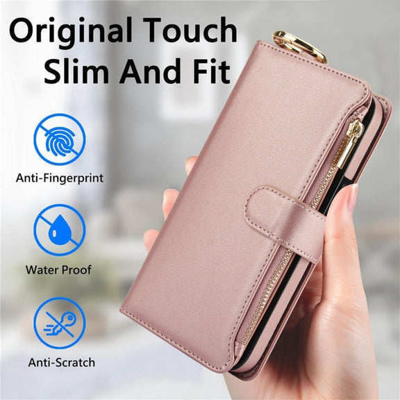 For Samsung Galaxy S24 Ultra 5G Crossbody Ring Multifunctional Wallet Leather Phone Case(Rose Gold)
