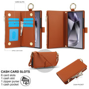 For Samsung Galaxy S24 Ultra 5G Crossbody Ring Multifunctional Wallet Leather Phone Case(Brown)