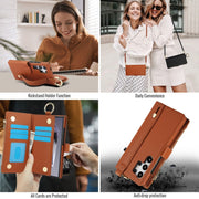 For Samsung Galaxy S24 Ultra 5G Crossbody Ring Multifunctional Wallet Leather Phone Case(Brown)