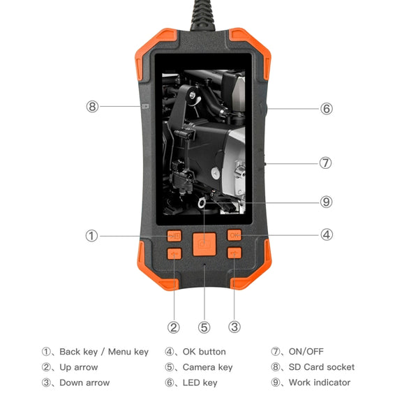 T20 4.3 inch IPS Screen 3.9mm Single Camera IP67 Water-resistant Hard Cable Digital Endoscope, Length:5m(Black Orange)