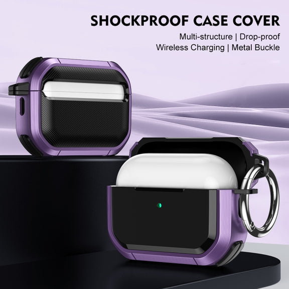 For AirPods Pro / Pro 2 Armor TPU + PC Earbuds Box Protective Case with Metal Buckle(Violet)