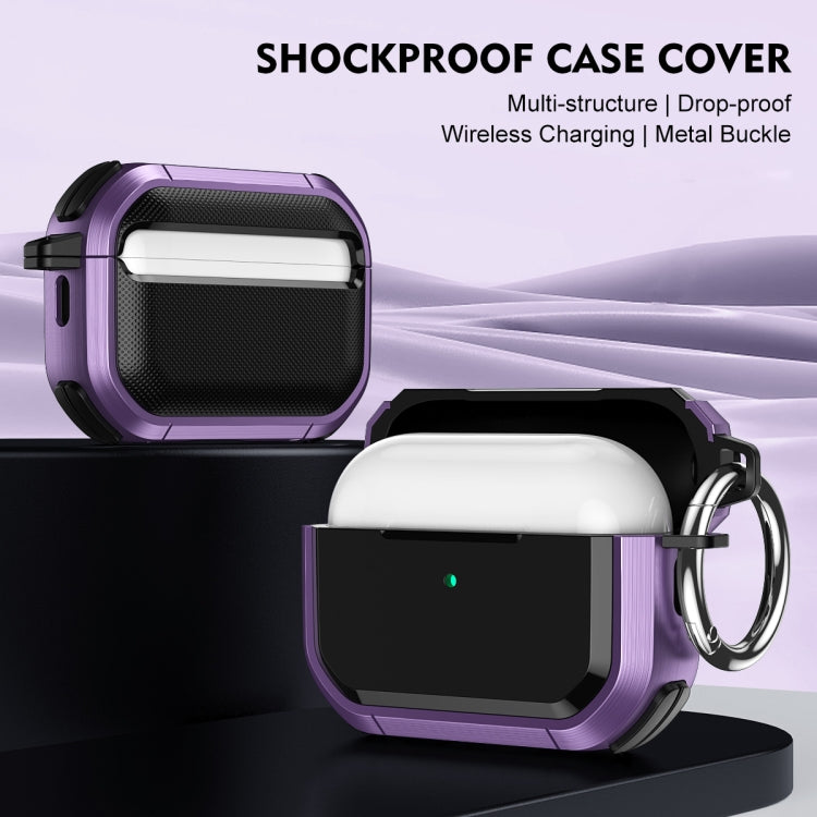 For AirPods Pro / Pro 2 Armor TPU + PC Earbuds Box Protective Case with Metal Buckle(Violet)